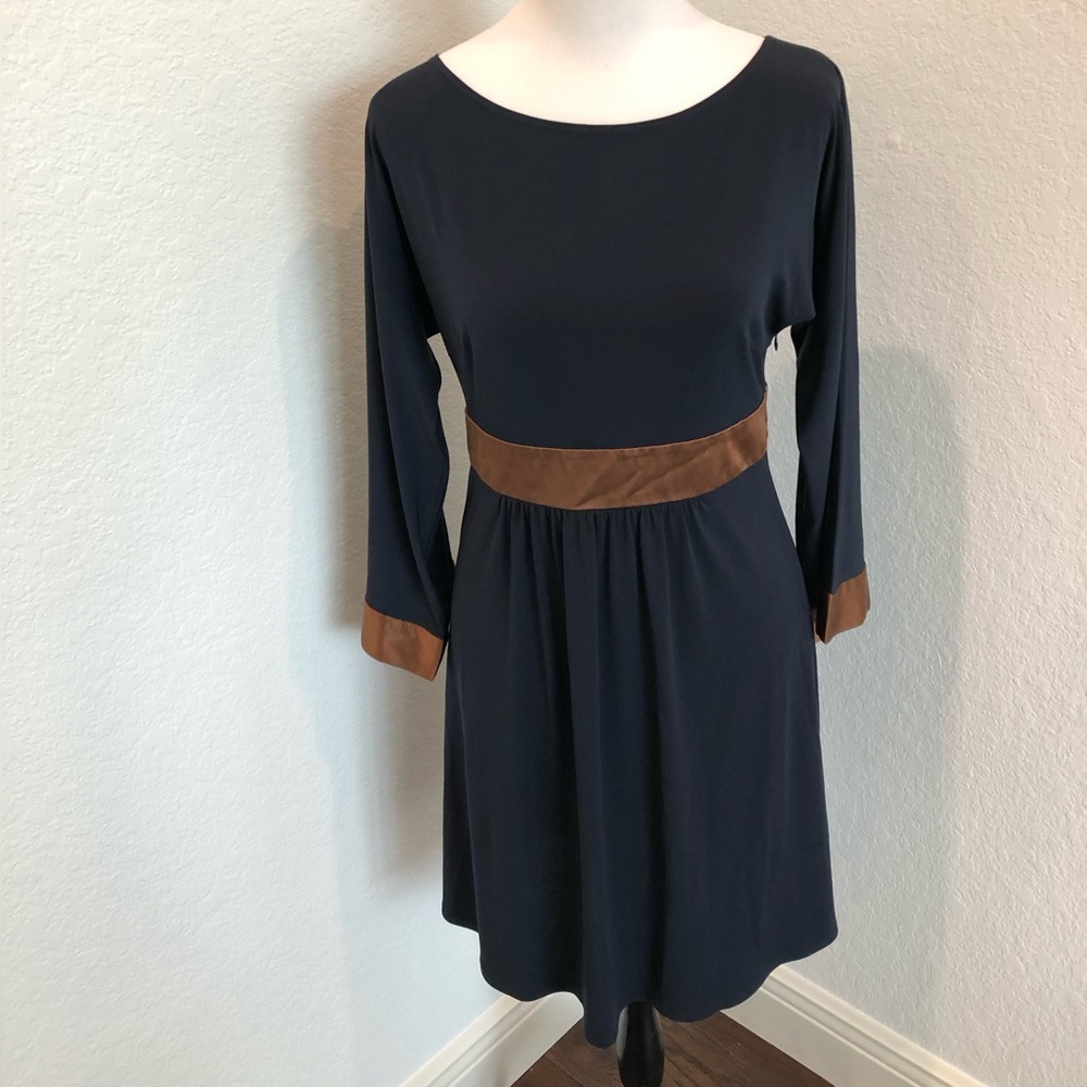 Laundry by Design Navy and Bronze Full Sleeve Side Zippered Dress